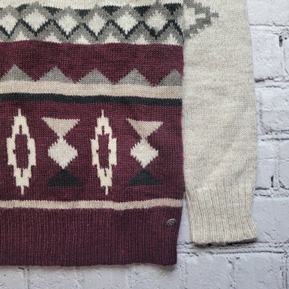 AEO American Eagle Outfitters Wool Blend Brown Tribal Pattern Knit Sweater Sz S - Picture 7 of 12